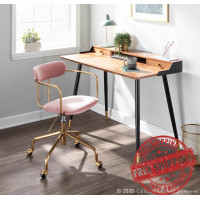 Lumisource OC-DEMI AUVPK Demi Contemporary Office Chair in Gold Metal and Pink Velvet